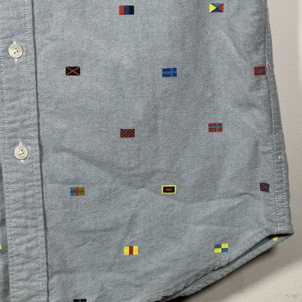 J. Crew‎ Slim Fit Oxford in Light Blue slim fit nautical flag print size Small
